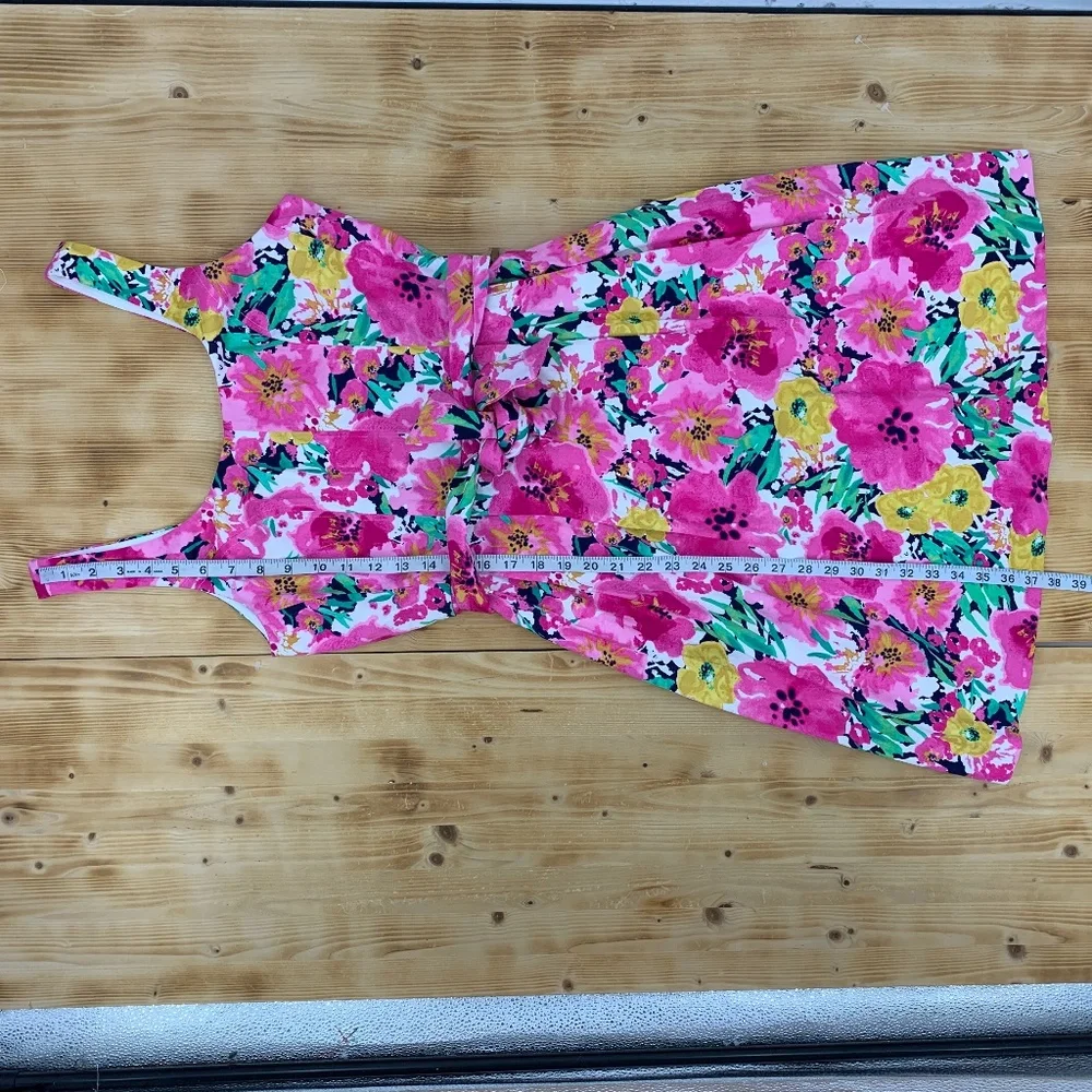 Ann Klein Bright Pink Floral Tie Belt Fit and Flare Dress Retro Style Sz 4